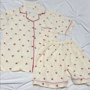 Soft hand-feel Cherry-Print Woven Pajama Set